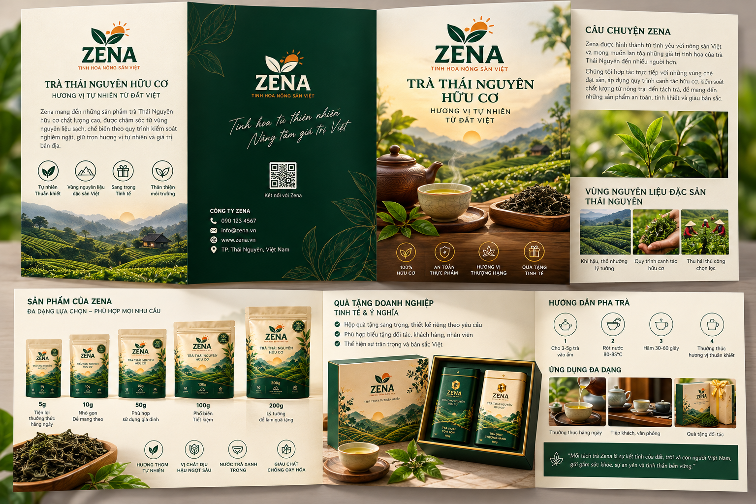 Brochure Nhận Diện & Bộ Ấn Phẩm Trà Hữu Cơ ZENA